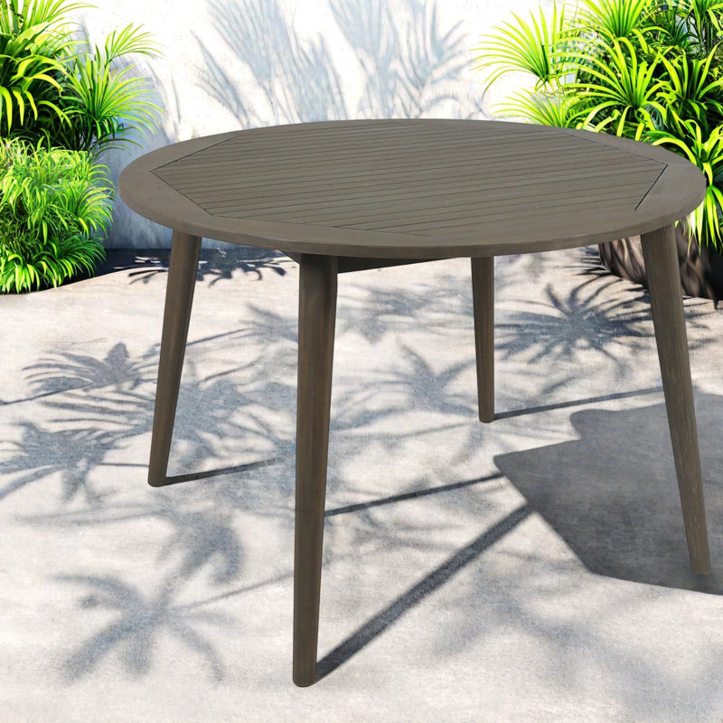 Tables de patio durables, 47,25 po en bois d'acacia, salle à manger d'extérieur gris moderne