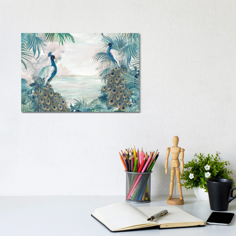 Indian Peafowls - Print on Canvas, Wrapped Canvas, 20.32 cm H x 30.48 cm W