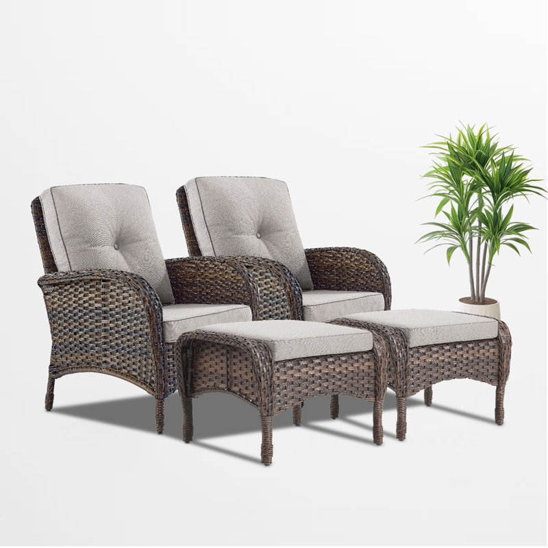 Gaetanino Outdoor Lounge Chair with Ottoman, Beige