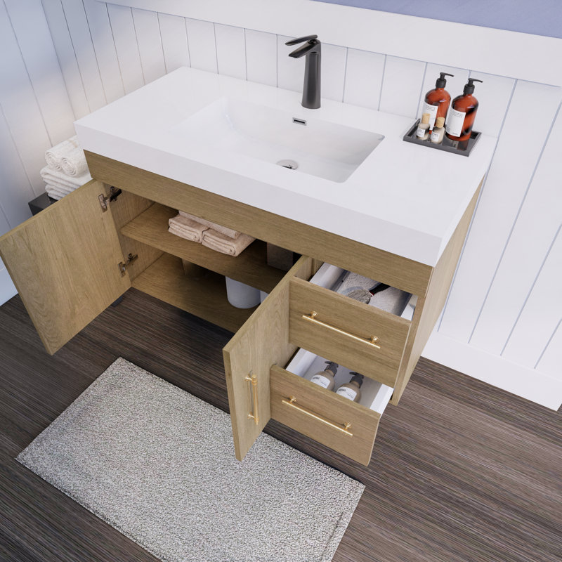Ensemble de meuble-lavabo simple mural 59 "Spring, Chêne blanc