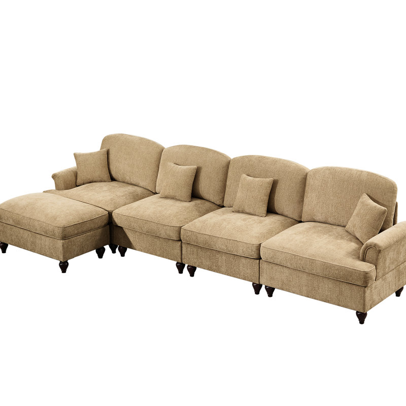 Canapé confortable en chenille à quatre places avec mousse segmentée et haute densité et ornements filetés argent pour un canapé modulaire luxueux en forme de fleur, dossier, pétale, jupe amovible