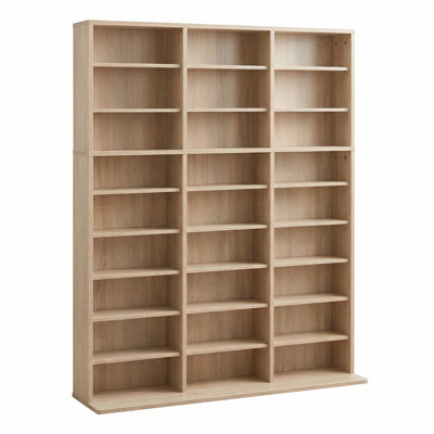 Tour de rangement multimédia à 9 niveaux, bibliothèque réglable de 27 casiers, grand organisateur étroit pour DVD, jeux et manga, naturel