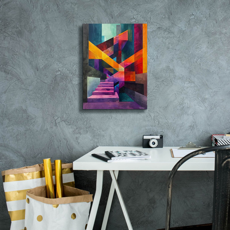 «Colorfull Abstract Stairs» par Momart, art mural sur toile, 40 po x 54 po, H 16 po x l 12 po x P 0,75 po