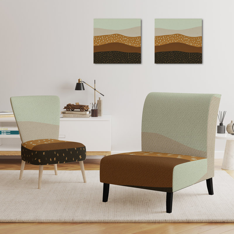 Accent Chair, Beige Floral Pattern Upholstered Decor - Beige Floral Pattern II, Brown/Dark Green
