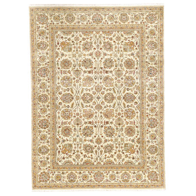 Hand Knotted Wool Area Rug in Cream