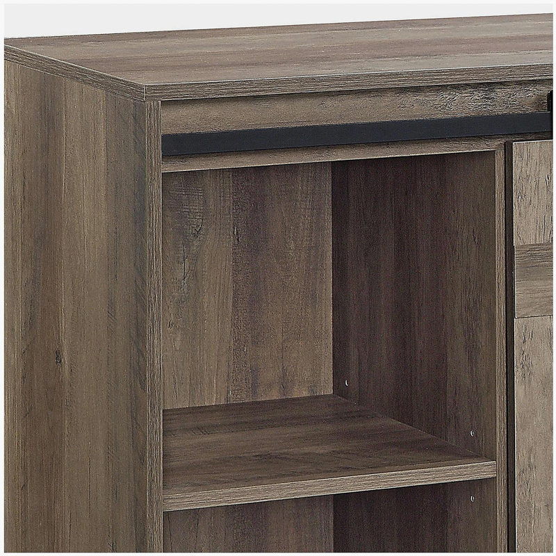 Meuble télé gris blanchi avec 2 portes de grange coulissantes