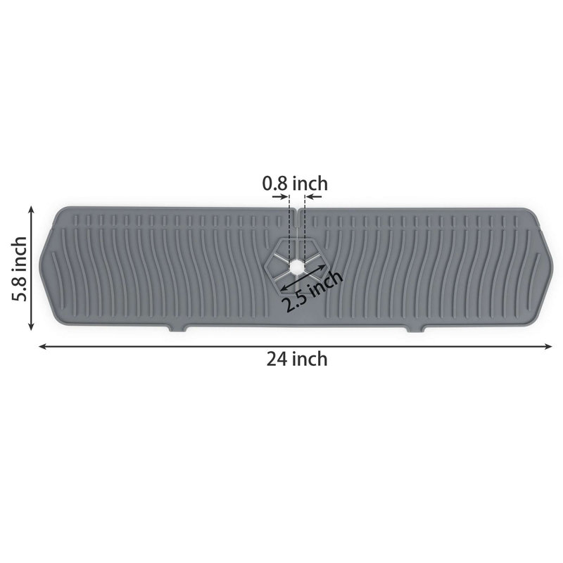 Silicone Faucet Handle Drip Catcher Tray Mat Silicone Sink Splash Guard, 24" x 5.8", Gray