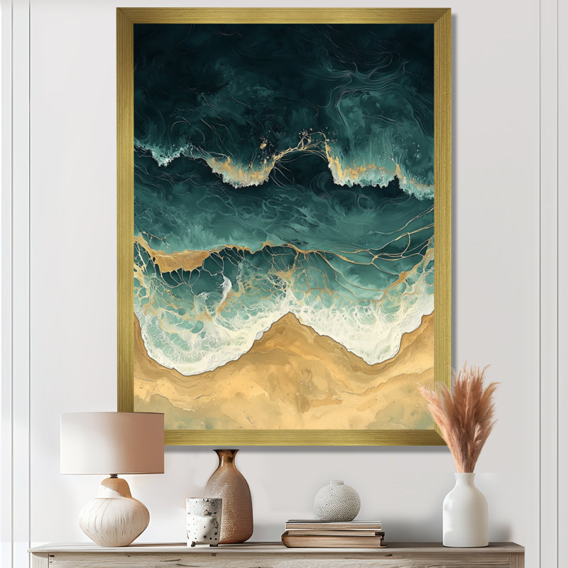 Kalb - impressions sur toile côtières, H 40 po x l 30 po, Reproduction encadrée sans passe-partout, Doré