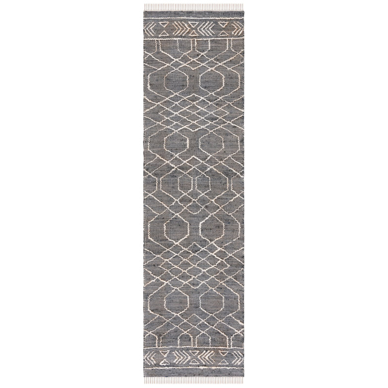 Tapis en jute / coton tissé à la main en fibre naturelle de couleur sud-ouest ivoire / noir