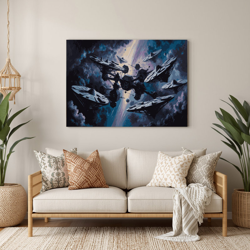 «Space Space station silhouettes», art mural en métal gris, H 8 po x l 10 po