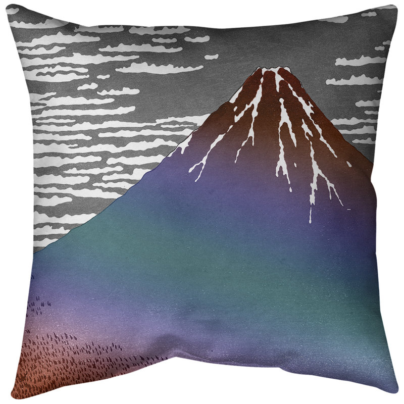 Coussin katsushika hokusai, fine vent clair matinée, Rouge / dégradé bleu, Polyester filé