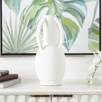 Ceramic Textured Decorative Vase with 4 Handles