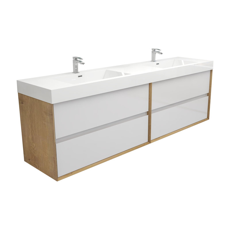 Ensemble de meuble-lavabo mural double l 83 po Loulietta, Blanc brillant