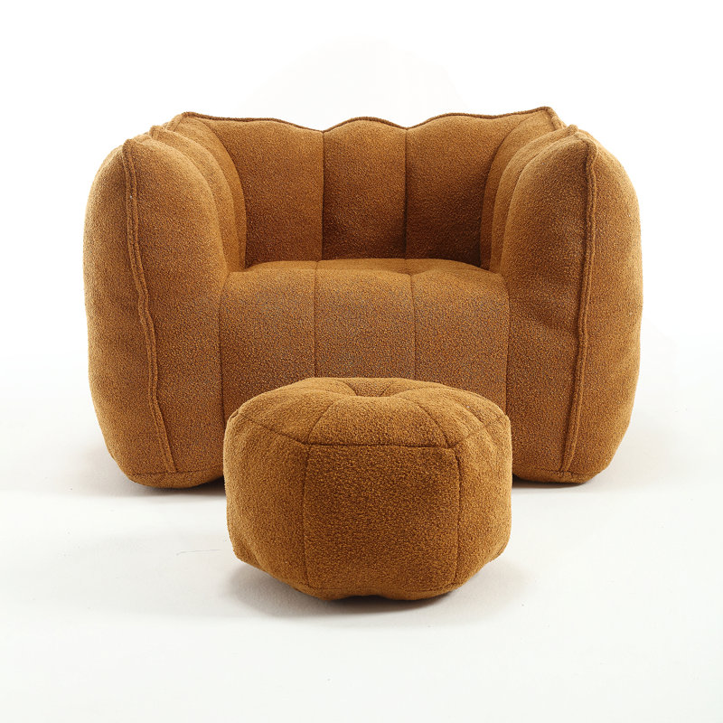 Sofas Upholstered Accent Chair with Ottoman, Beige Chenille, 23.23" H x 38.58" W x 31.5" D