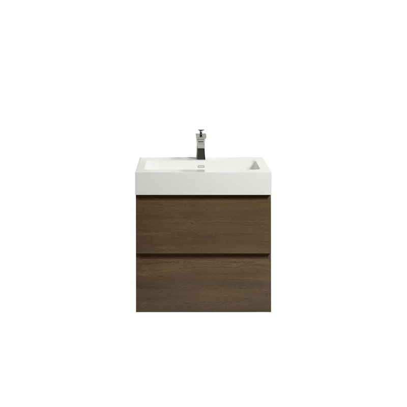 24'' Single Bathroom Vanity with Ceramic Top, Dark Oak/White