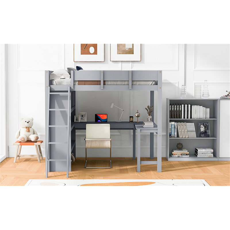 Lit mezzanine double avec bureau et tablette