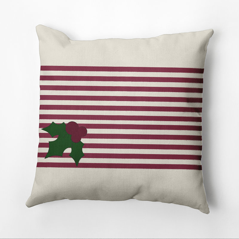 Striped Reversible Throw Pillow, 18" H x 18" W, Ivory/Burgundy