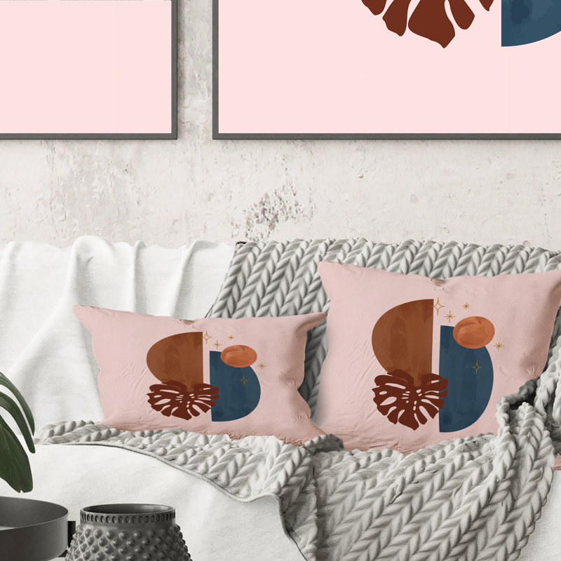 Abstrait avec feuille tropicale sur rose IV - Coussin décoratif imprimé tropical, 16 po x 16 po