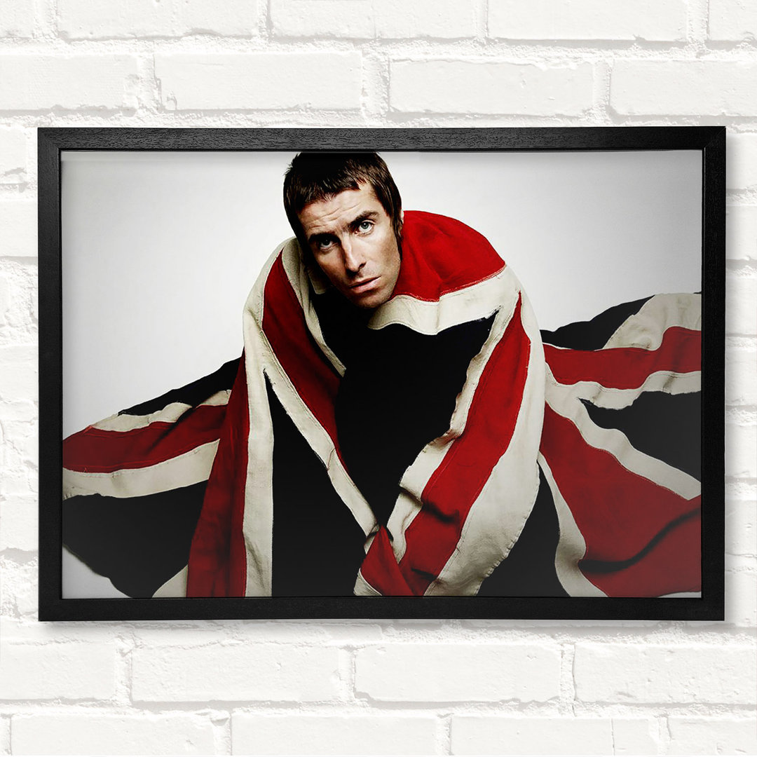 Oasis Liam Gallagher Flagge - Geschlossener Eckrahmen Kunstdrucke auf Holz