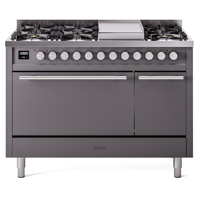 ILVE Professional Plus II 48 in Dual Fuel Range 8 Burner, Griddle, Graphite Matte, Liquid Propane