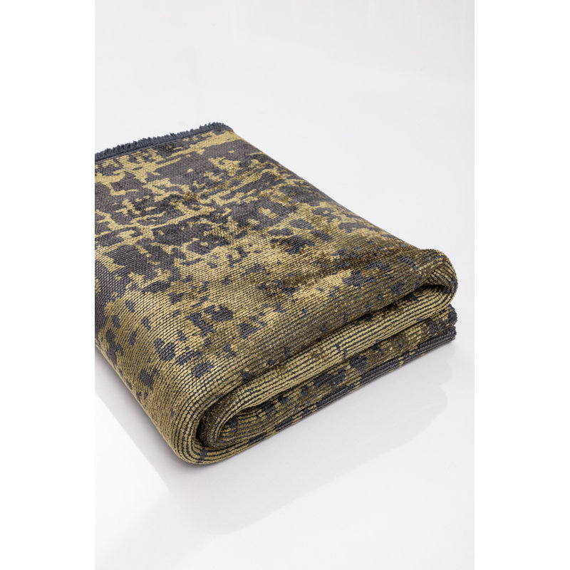 Rapture Dark Gray/Yellow Abstract Luxury Area Rug, Rectangle 7'10" x 11'2"