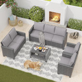 Ensemble de meubles de patio en rotin 5 pièces - Canapé modulaire d'extérieur à 7 places avec table de rangement