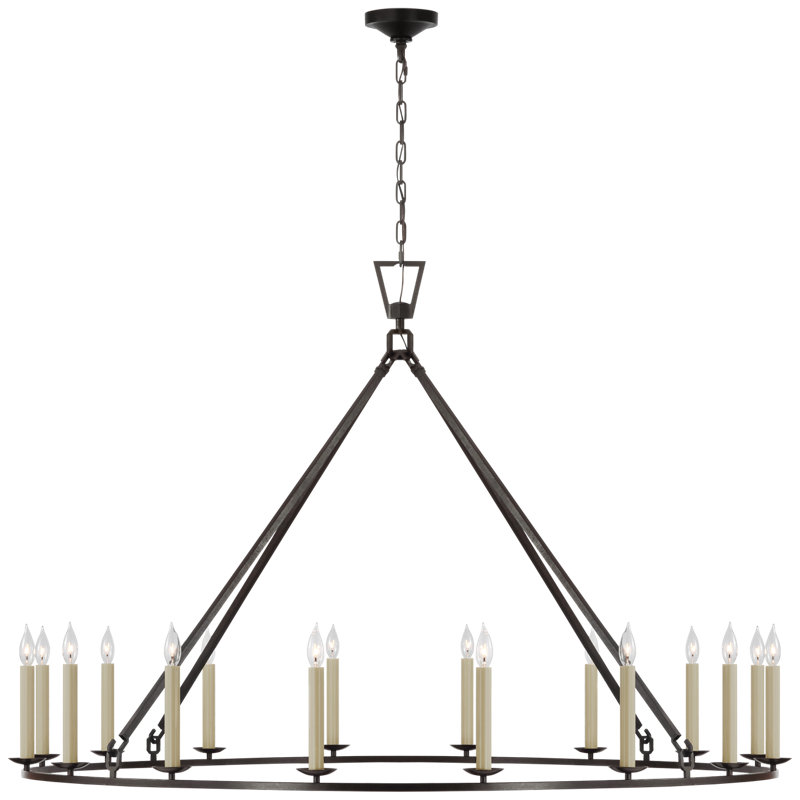 Darlana 16 - Light Wagon Wheel Chandelier, 41.5" H x 61.25" W x 61.75" D, Aged Iron