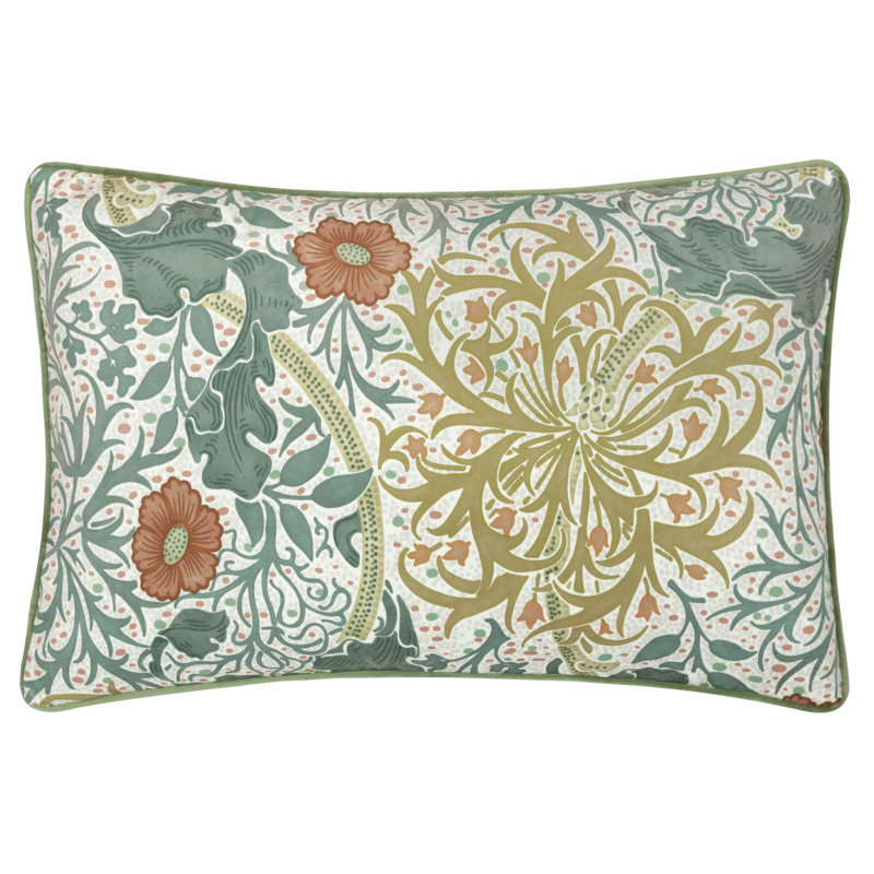 Seaweed Down Blend Floral Rectangular Throw Cushion, Beige Floral