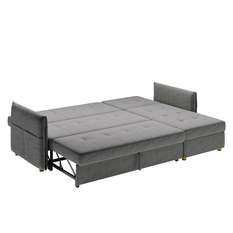 Canapé-lit rembourré 98,43 po Dannel, Velours gris