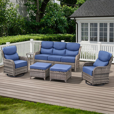 5 Person Outdoor Rattan Garden Conversation Set With Ottomans