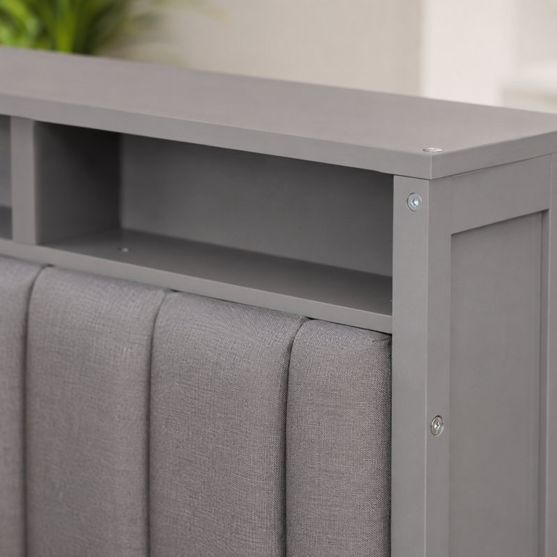 Lit plateforme en bois gris, bureau de chargement avec tiroirs de rangement, Gris, Lit simple