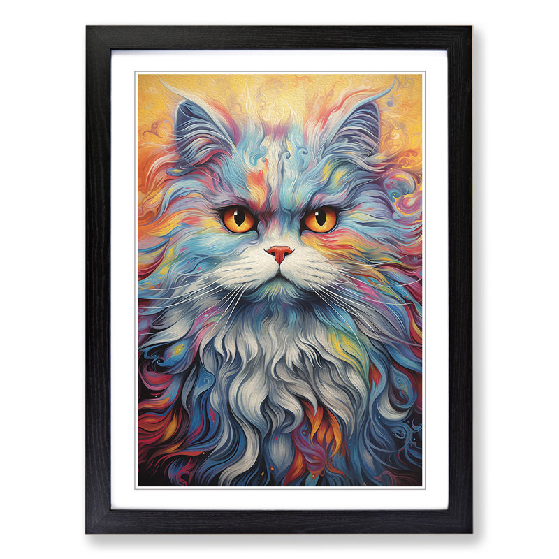 XYZ-FRM-V1223-5081 Persian Cat Abstract 1 Piece Single Picture Frame Wall Art, 34cm H x 25cm W x 2cm D, Black