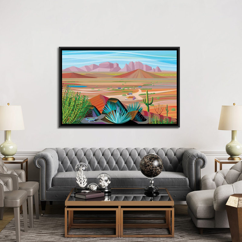 « west of phoenix », reproduction d’impression sur toile, H 18 po x l 26 po x P 1,5 po, Toile avec cadre noir, Pas de tapis