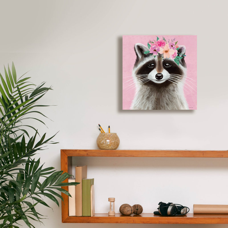  «Floral Raccoon» par Elizabeth Tyndall, art mural sur toile, 12 po x 12 po