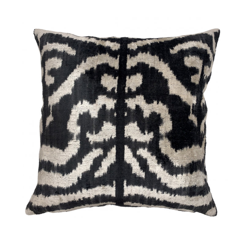 Square Pillow Cover & Insert, Black Ikat