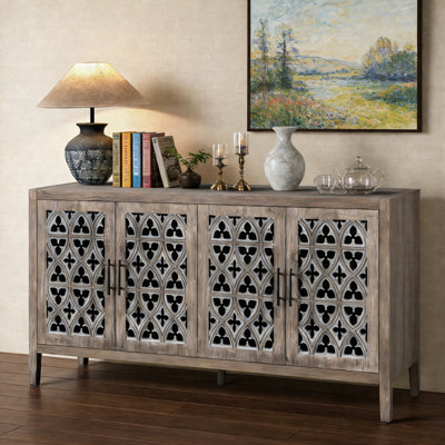 Hollow Four Door Antique Cabinet, American Country Style, Wooden Storage Cabinet With Adjustable Shelves