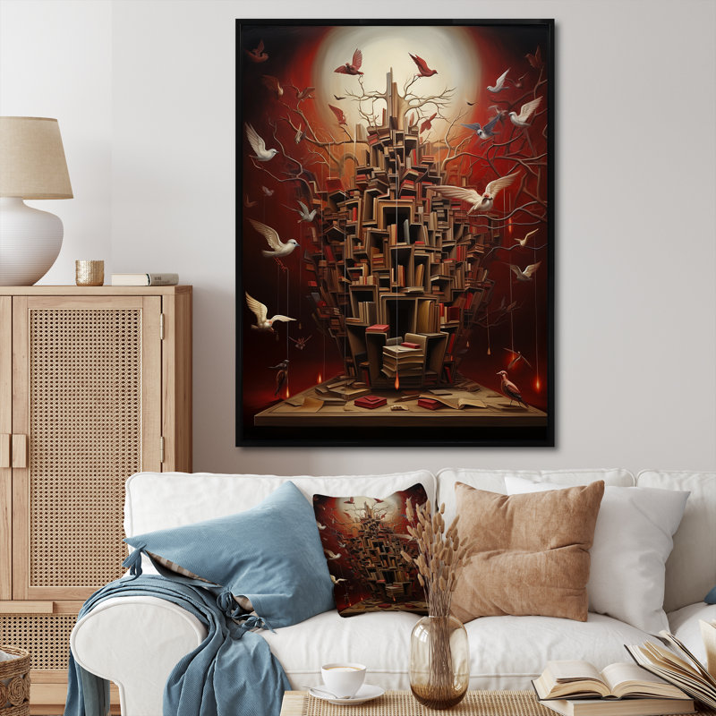 Bibliothèque The Minds, surréalisme sur toile, Cadre flottant noir, H 20 po x l 12 po x P 1 po