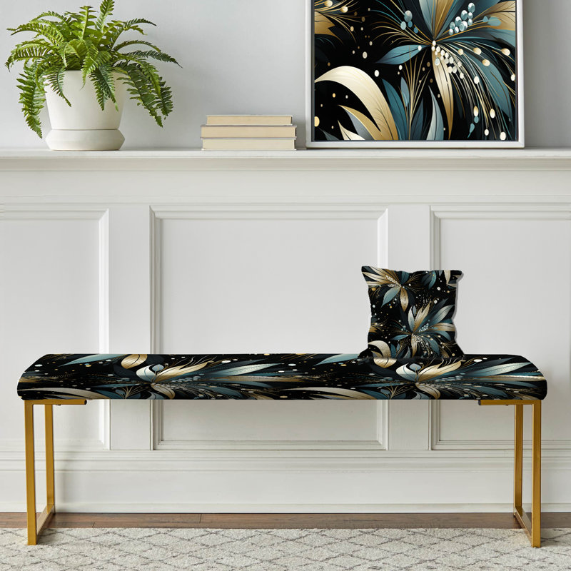 Deep Black And Silver Elegance - Glam Upholstered Gold Bench