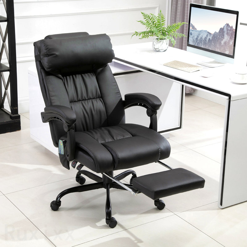 Fauteuil de bureau noir à haut dossier de massage, avec 6 points de vibration, fauteuil d'ordinateur inclinable en cuir PU, fauteuil de bureau ergonomique, avec repose-pieds réglable en hauteur et télécommande