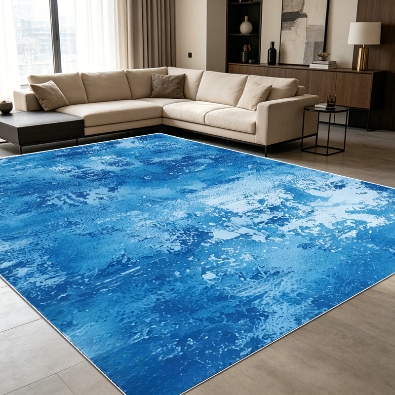 1PC Distressed Blue Abstract Watercolor Texture area rugs for Living Room, Soft and Comfortable, Suitable for all seasons, easy-to-maintain, machine washable Indoor floor mat, Under Table Farmhouse suitable for dining room, bedroom, kitchen,