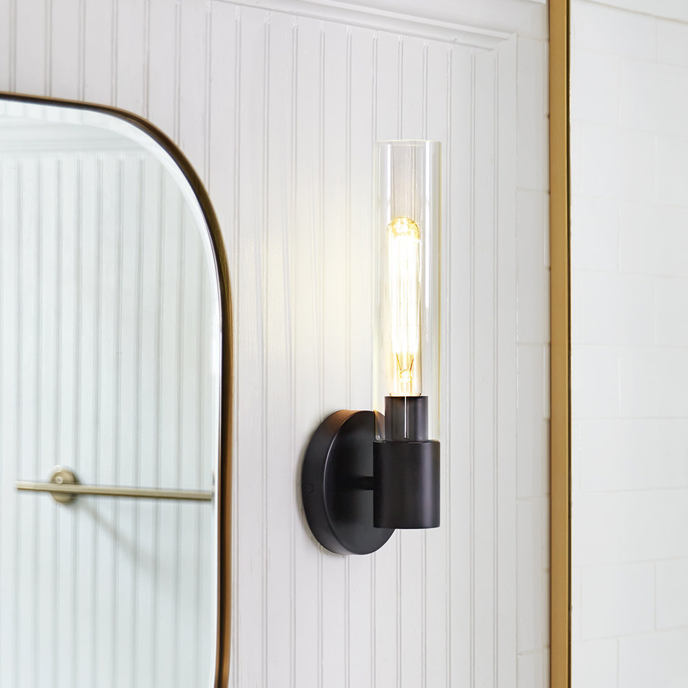 Single Transparent Dimmable Bath Sconce, Silver