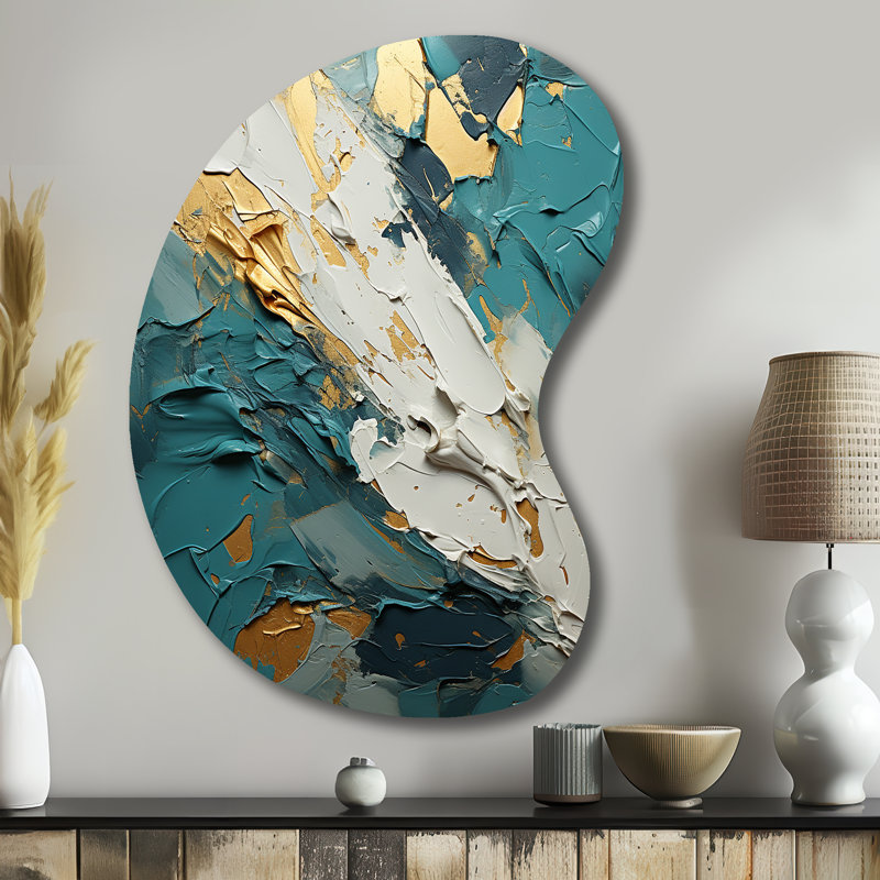 Llanas Serenity Sunset In Teal I - formes abstraites en forme de flèche - art mural asymétrique en métal, H 39 po x l 28 po