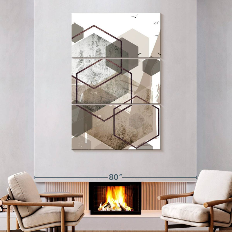 Avery Abstract Hexagons Beige III, 74" H x 48" W