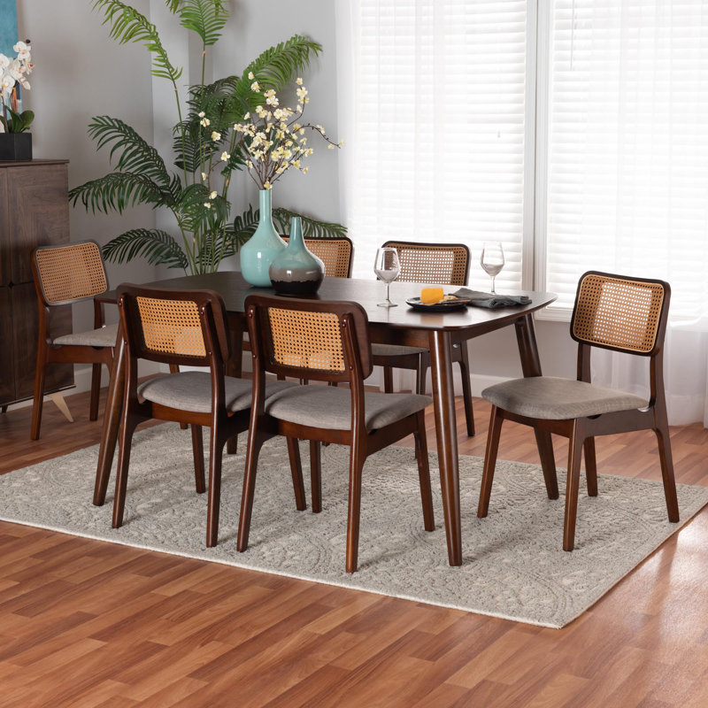 Ensemble repas pour 6 personnes Nancy, Noyer brun, Gris