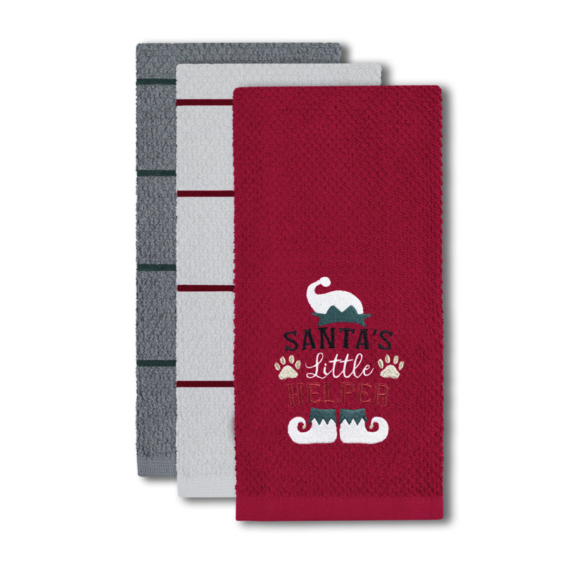 Festive Fun 3 Pack Super Absorbent Fast Drying Set Santas Helper Tea Towel, Red