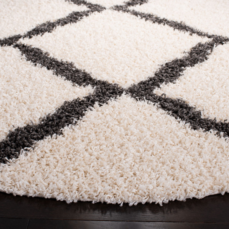 Tapis en polypropylène ivoire / gris foncé Alonnah, Rond 10 pi
