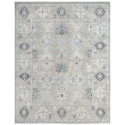 Tapis gris noué à la main de haute qualité