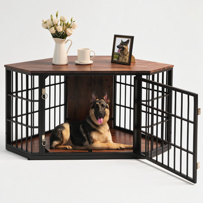 Fratesi Corner Wooden Dog Crate and End Table