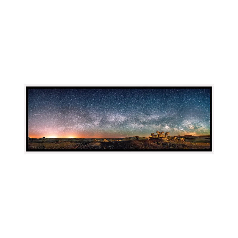 Bisti Badlands Hoodoos Under New Mexico Starry Night 1 Piece Panoramic Painting on Canvas, 30.48 cm H x 91.44 cm W