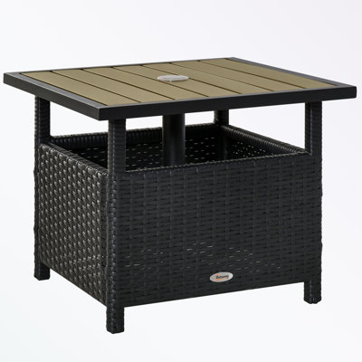 Rattan Wicker Side Table with Steel Frame and Umbrella Insert Hole